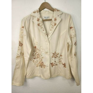 COLDWATER CREEK Women Size S Beige Embroidered Blazer Jacket